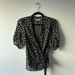 Reformation black and white floral printed wrap top